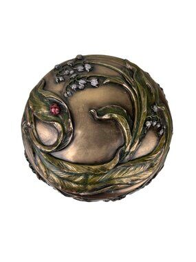 Veronese Art Nouveau Ladybug Floral Round Trinket Lidded Box Vintage Lily Gift
